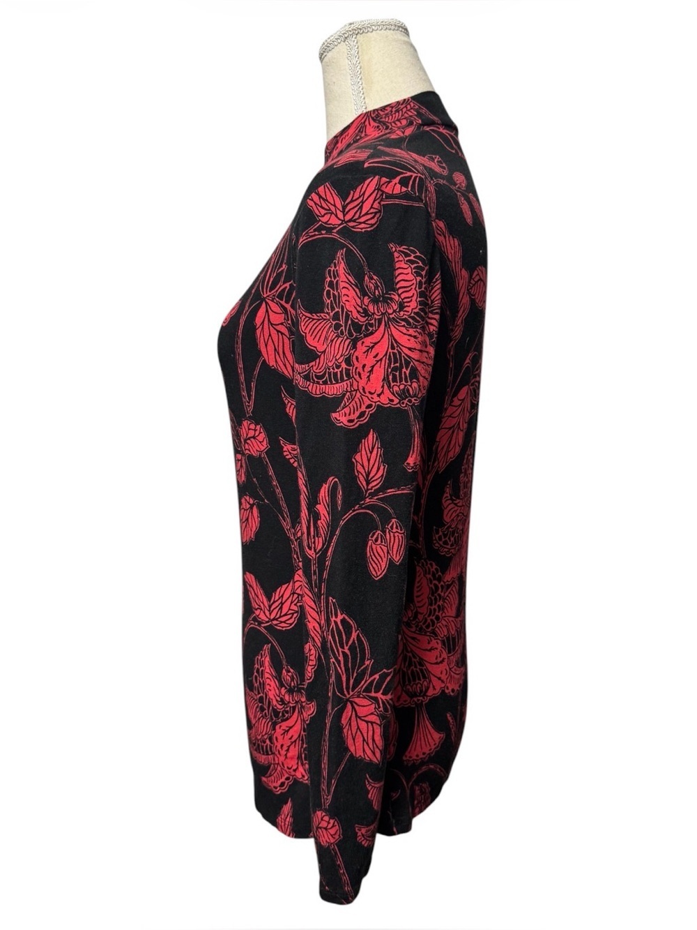 TED BAKER Women's Abyiaah Fitted Floral Long Sleeve Top - Black/ Red, Small - Picture 4 of 10